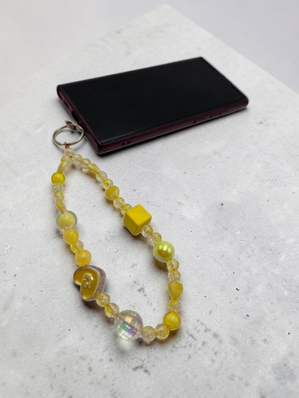 Handmade Yellow Beaded Phone Charm Cute Aesthetic Strap Accessory